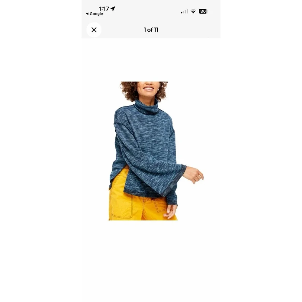 Free People We The Free Sunny Days Marled Funnel Neck Boxy Sweater Blue Xs